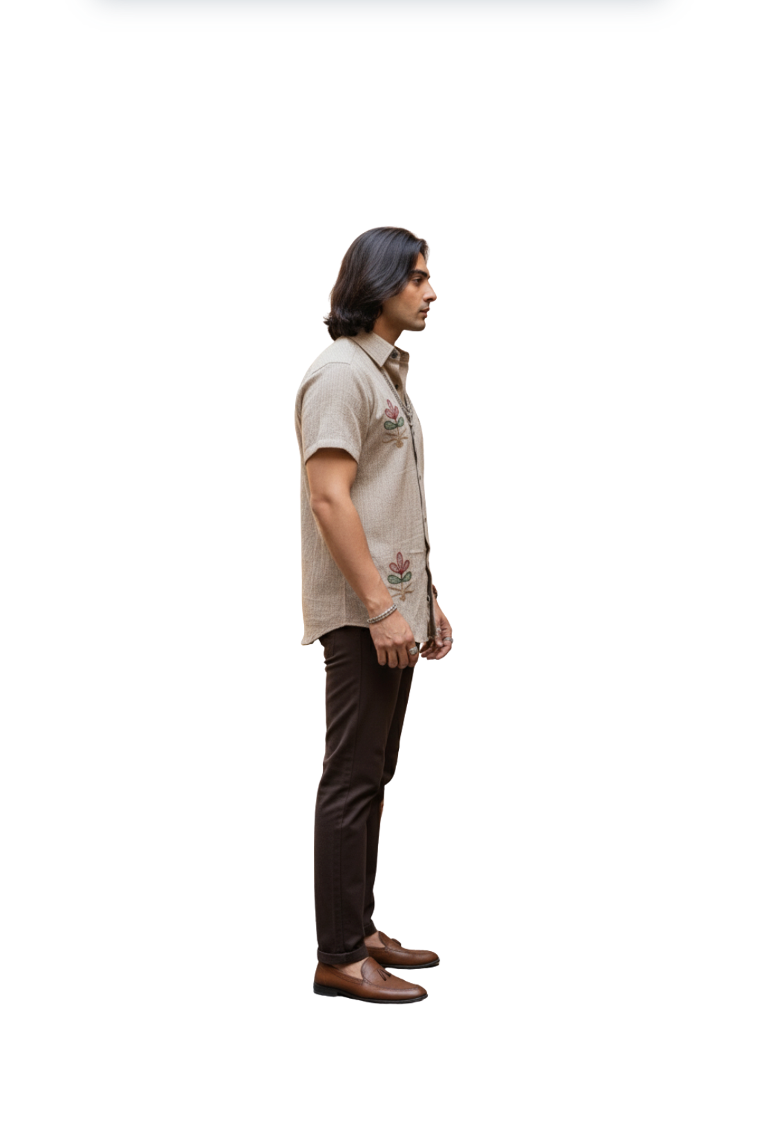 Beige Embroidered Shirts for Men