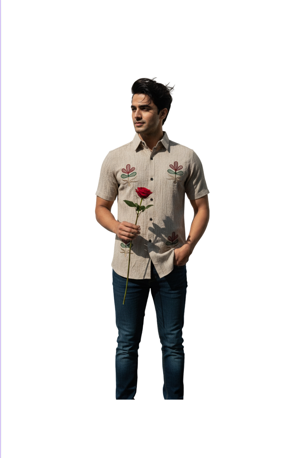 Beige Embroidered Shirts for Men