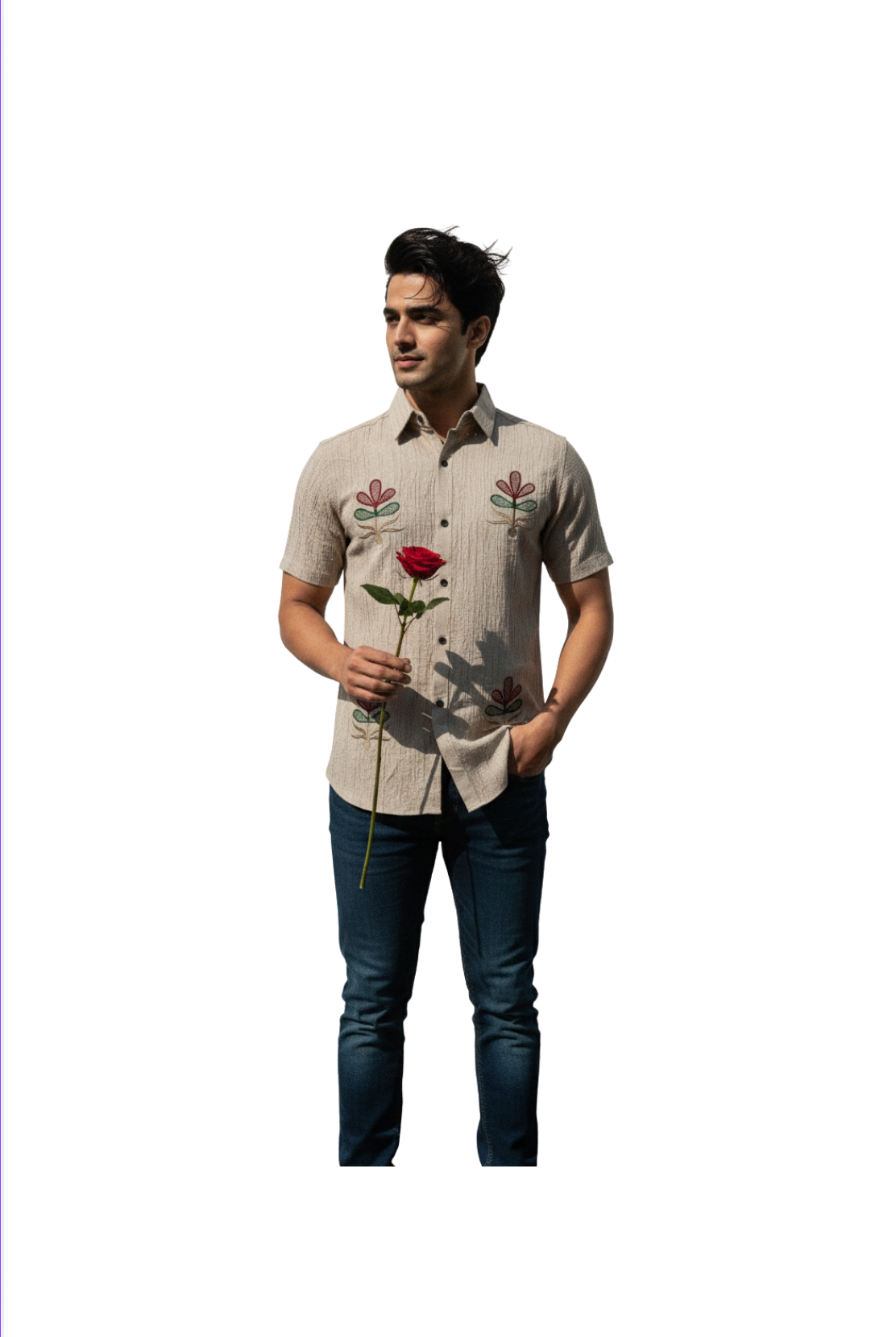 Beige Embroidered Shirts for Men