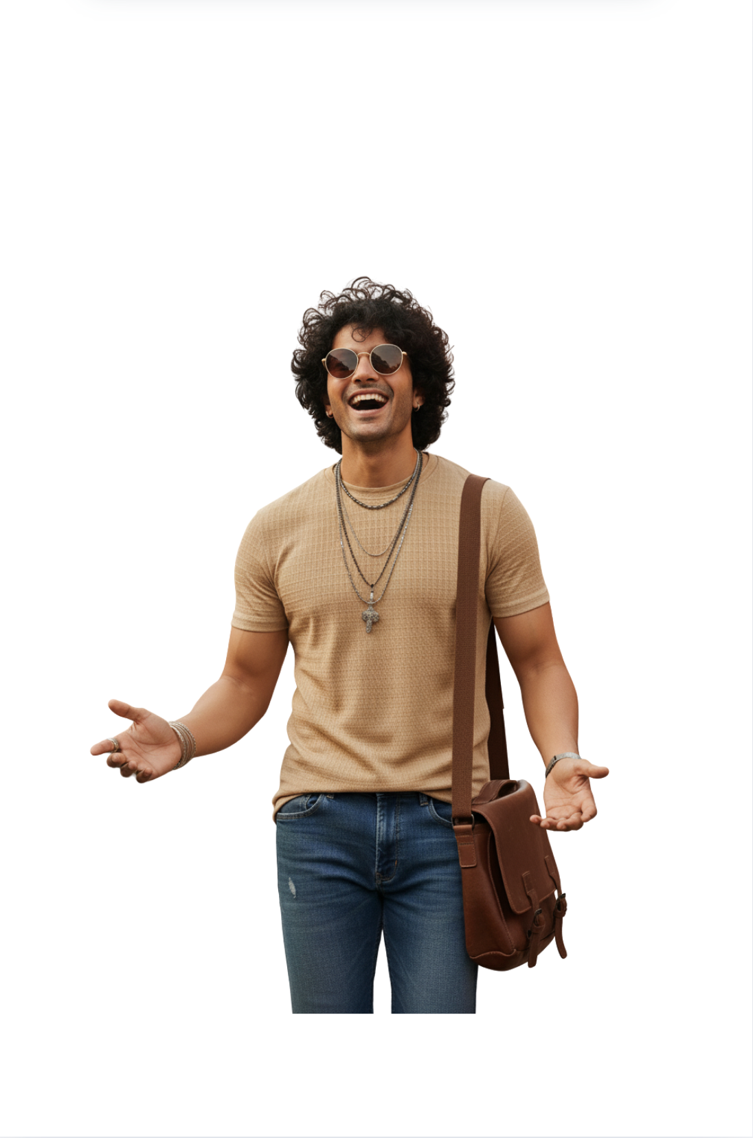 Beige Waffle Knit T-Shirt  for Men