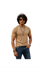 Beige Waffle Knit T-Shirt  for Men