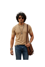 Beige Waffle Knit T-Shirt  for Men