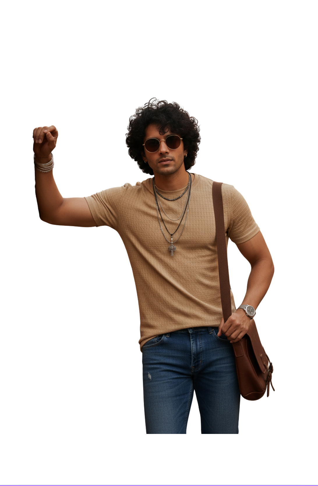 Beige Waffle Knit T-Shirt  for Men