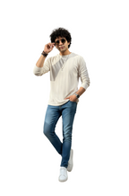 Beige Textured Full Sleeve T-Shirt for Men
