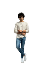 Beige Textured Full Sleeve T-Shirt for Men