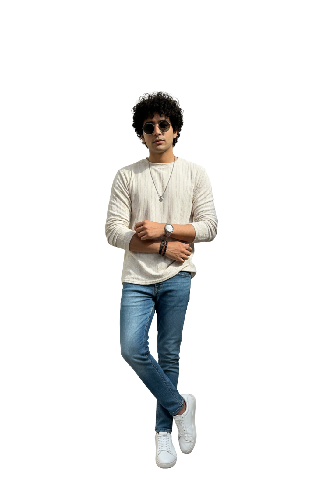 Beige Textured Full Sleeve T-Shirt for Men