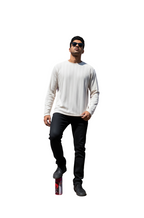 Beige Textured Full Sleeve T-Shirt for Men