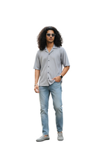 Mens Grey Textured Shirt – Short Sleeve Casual & Semi-Formal