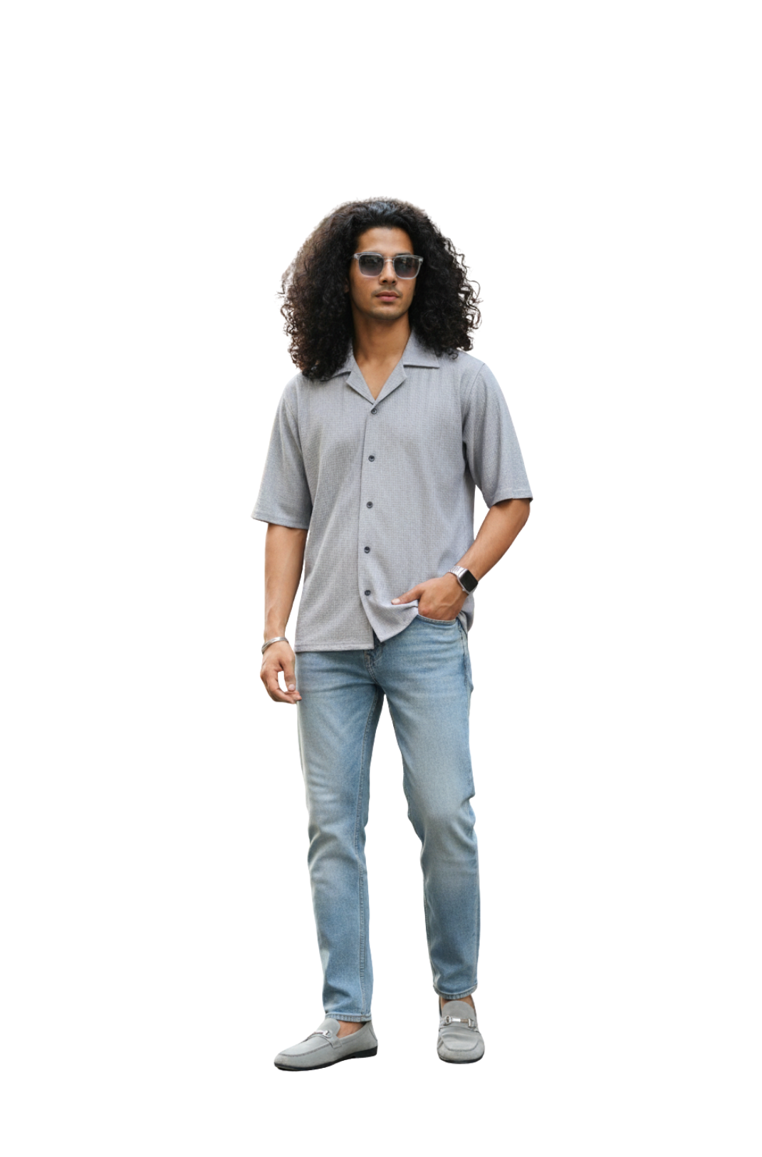 Mens Grey Textured Shirt – Short Sleeve Casual & Semi-Formal