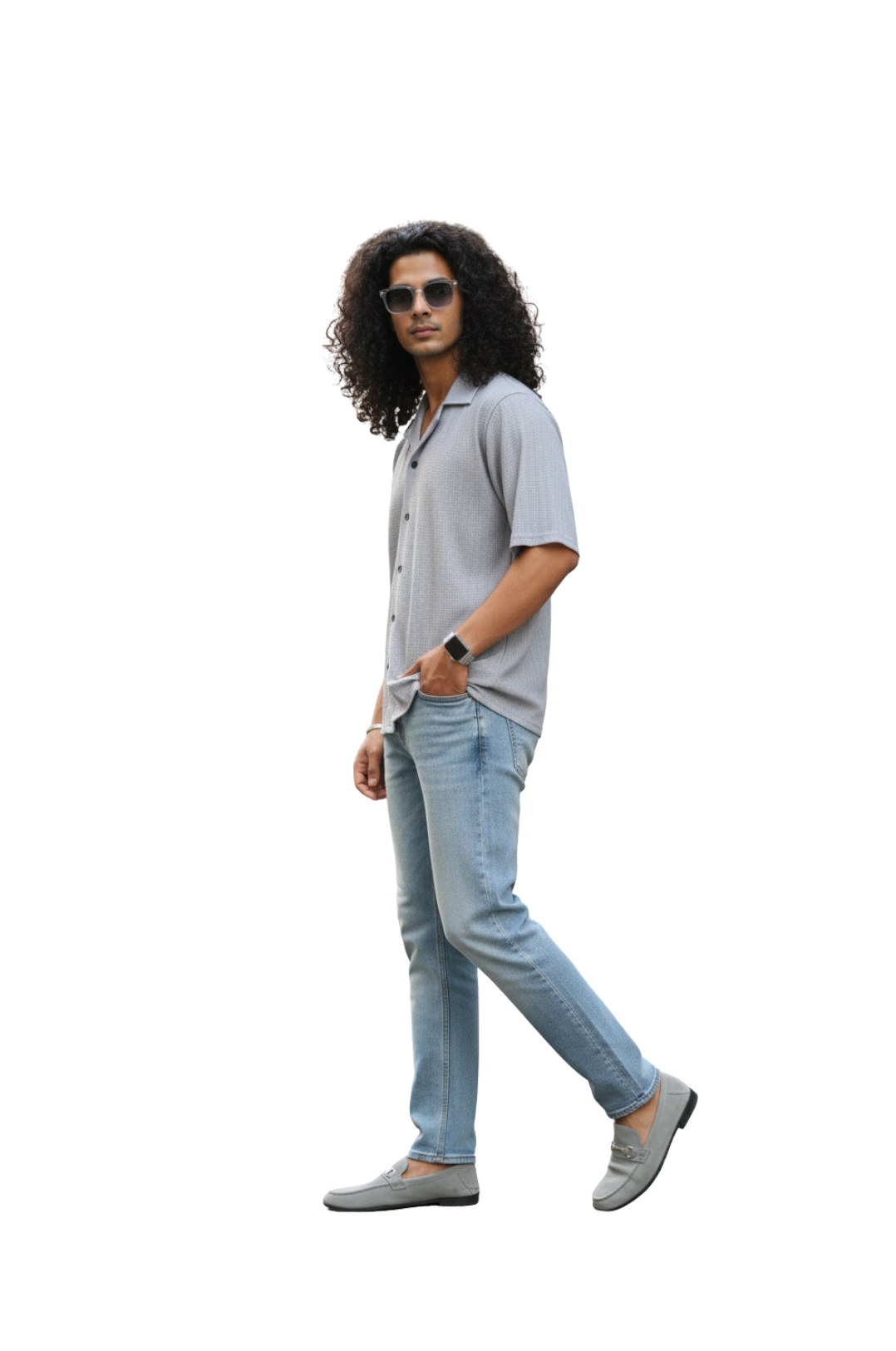 Mens Grey Textured Shirt – Short Sleeve Casual & Semi-Formal