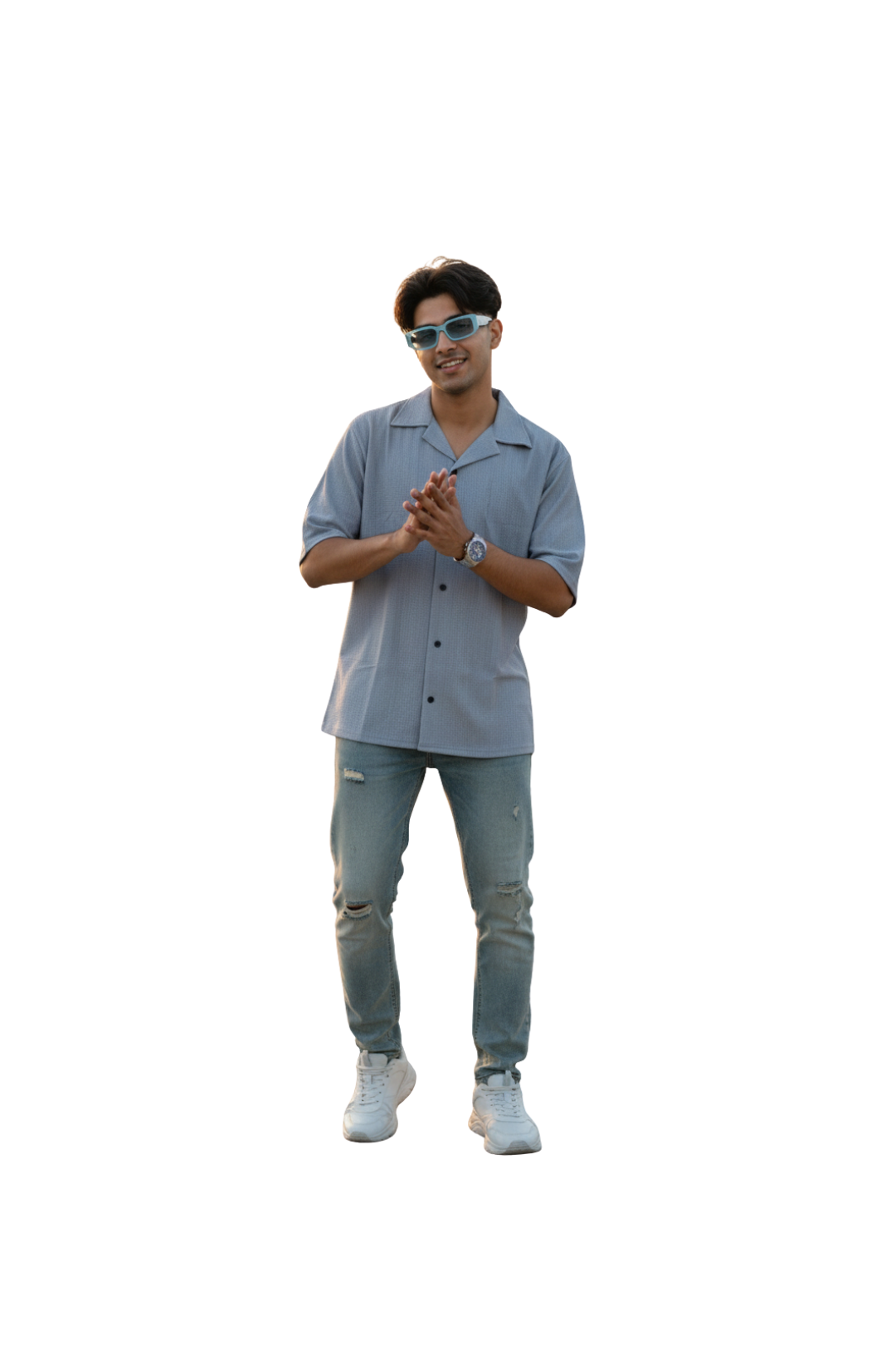Mens Grey Textured Shirt – Short Sleeve Casual & Semi-Formal