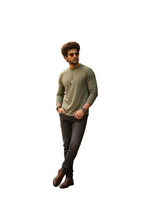 Round Neck Full Sleeve T-Shirt for Men in Olive