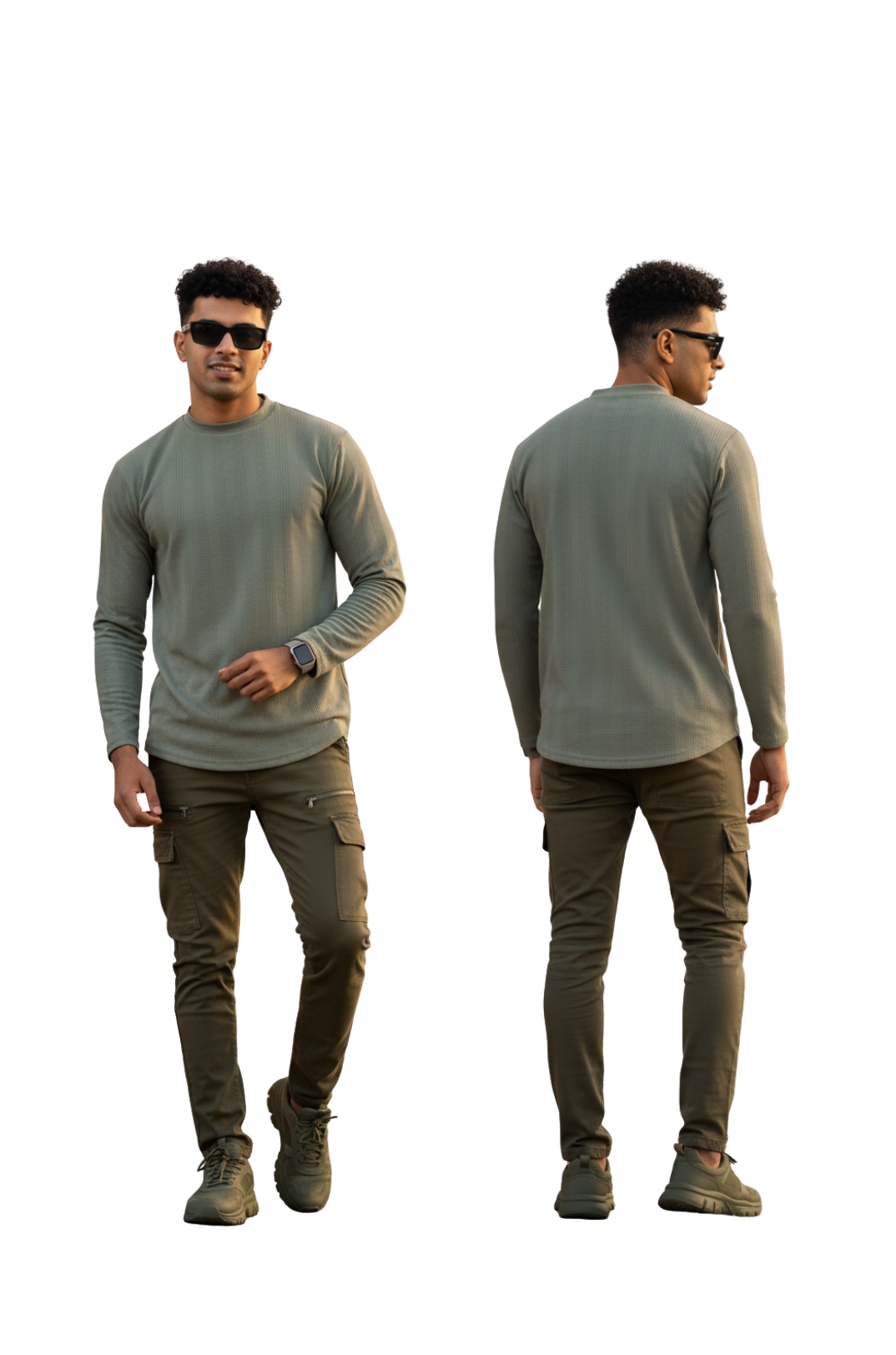 Round Neck Full Sleeve T-Shirt for Men in Olive