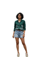 Flower Embroidery Designs Shirt for Women in Green