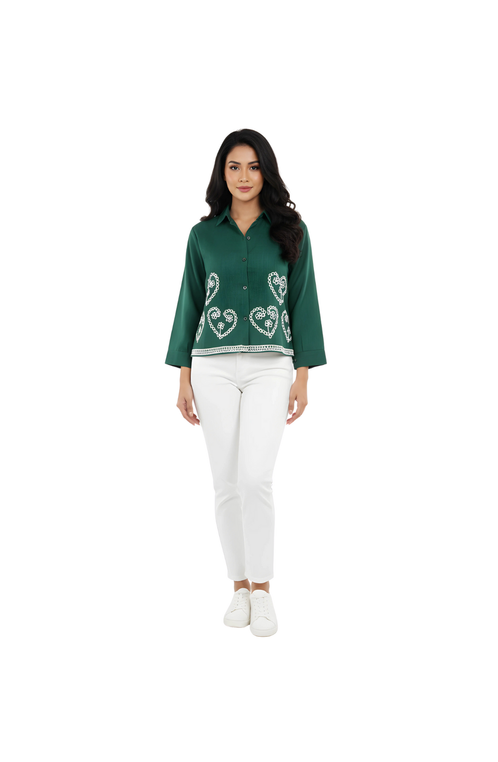 Flower Embroidery Designs Shirt for Women in Green
