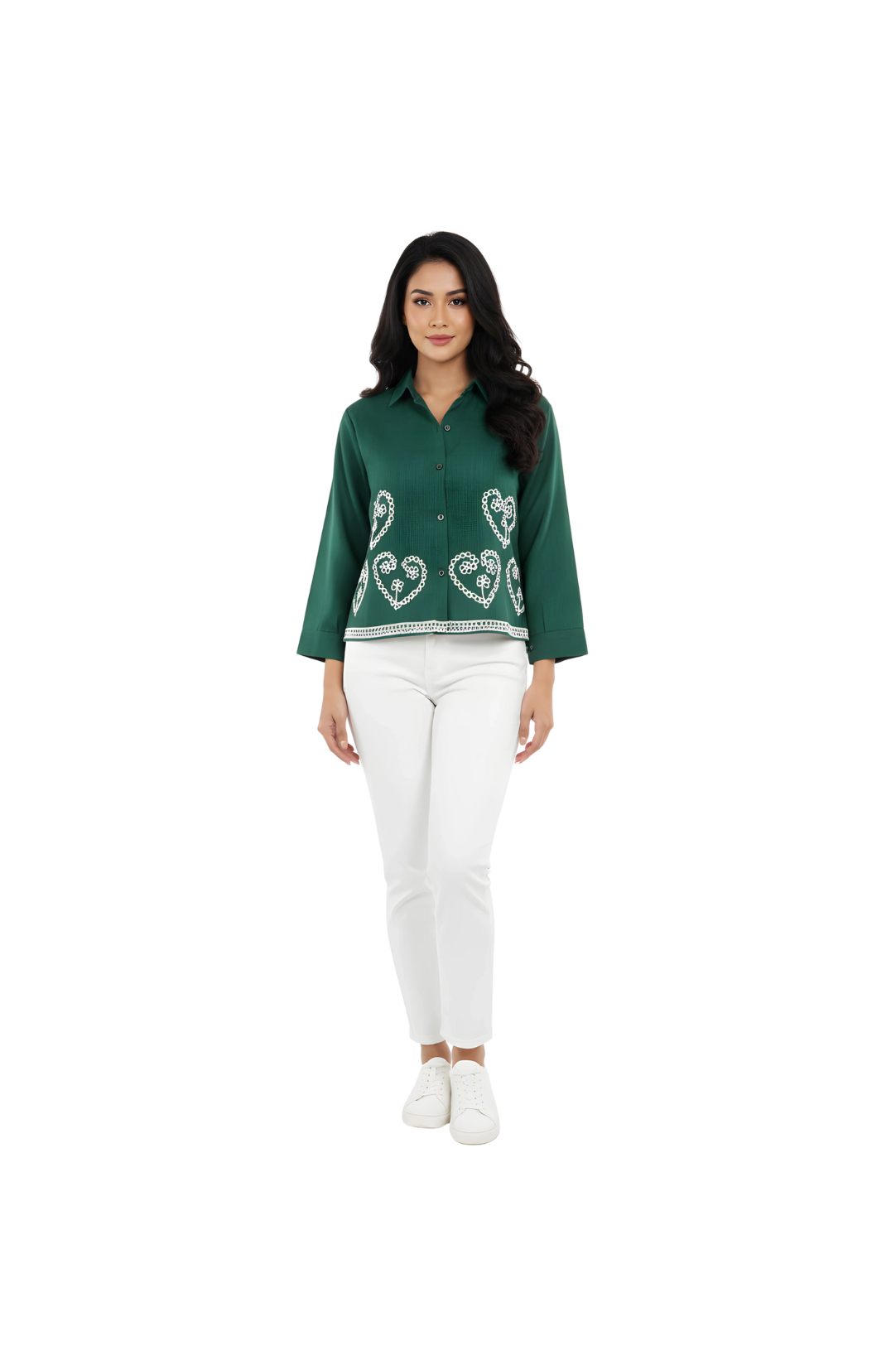 Flower Embroidery Designs Shirt for Women in Green