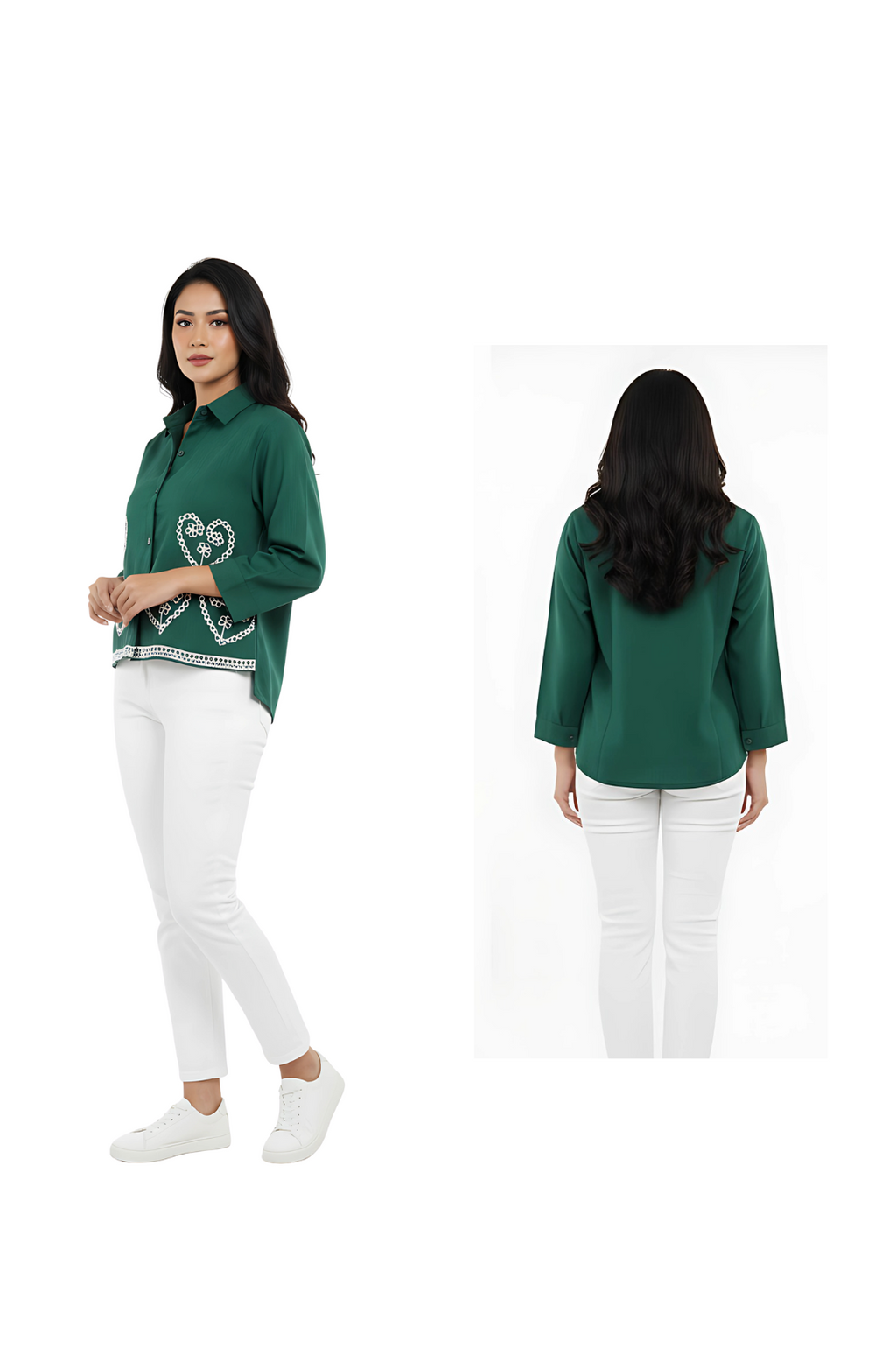 Flower Embroidery Designs Shirt for Women in Green