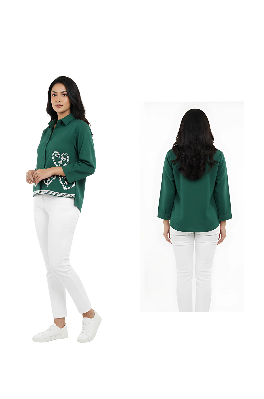 Flower Embroidery Designs Shirt for Women in Green