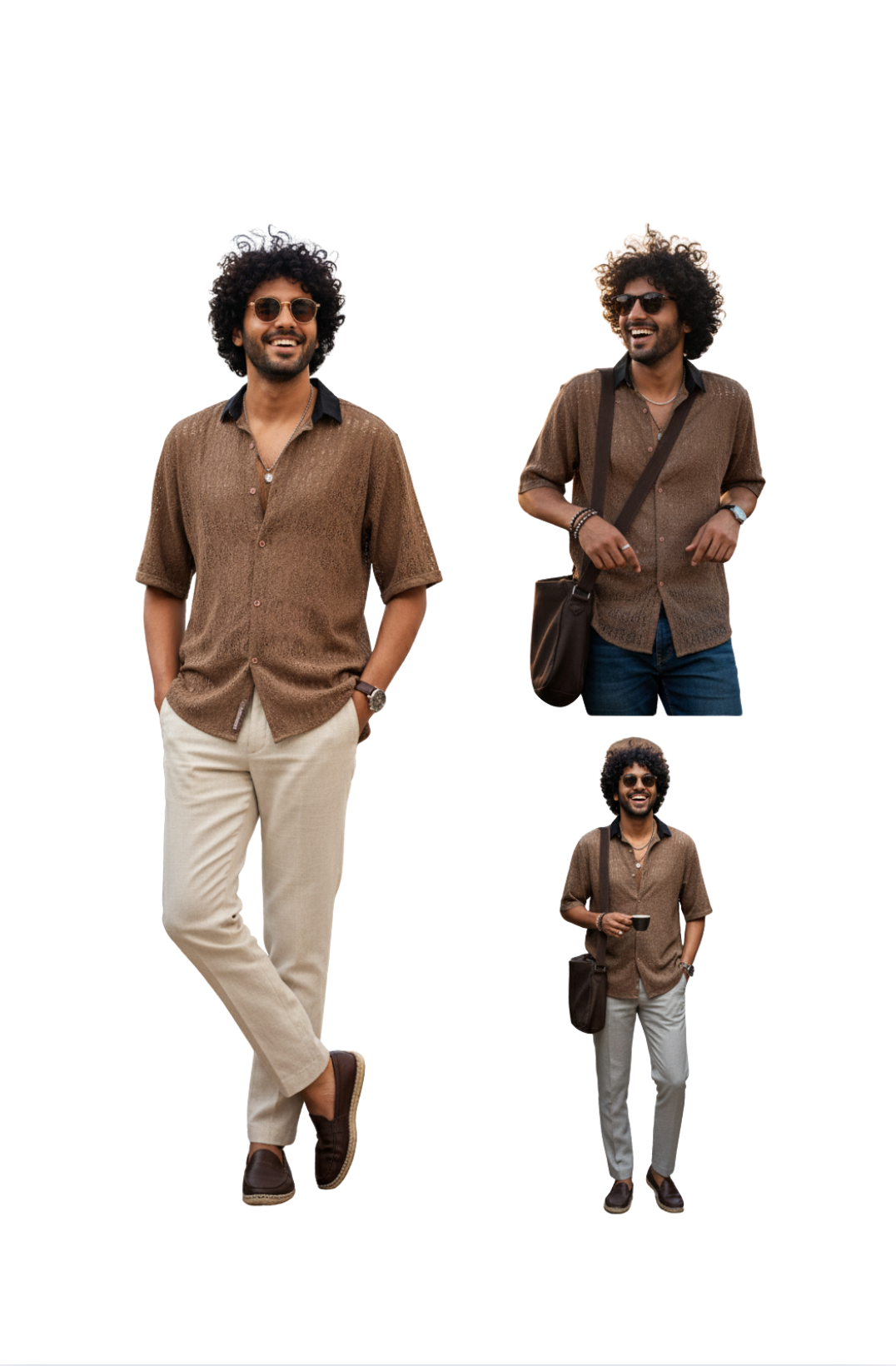 Brown Crochet Shirts for Men – Open-Knit Button-Down