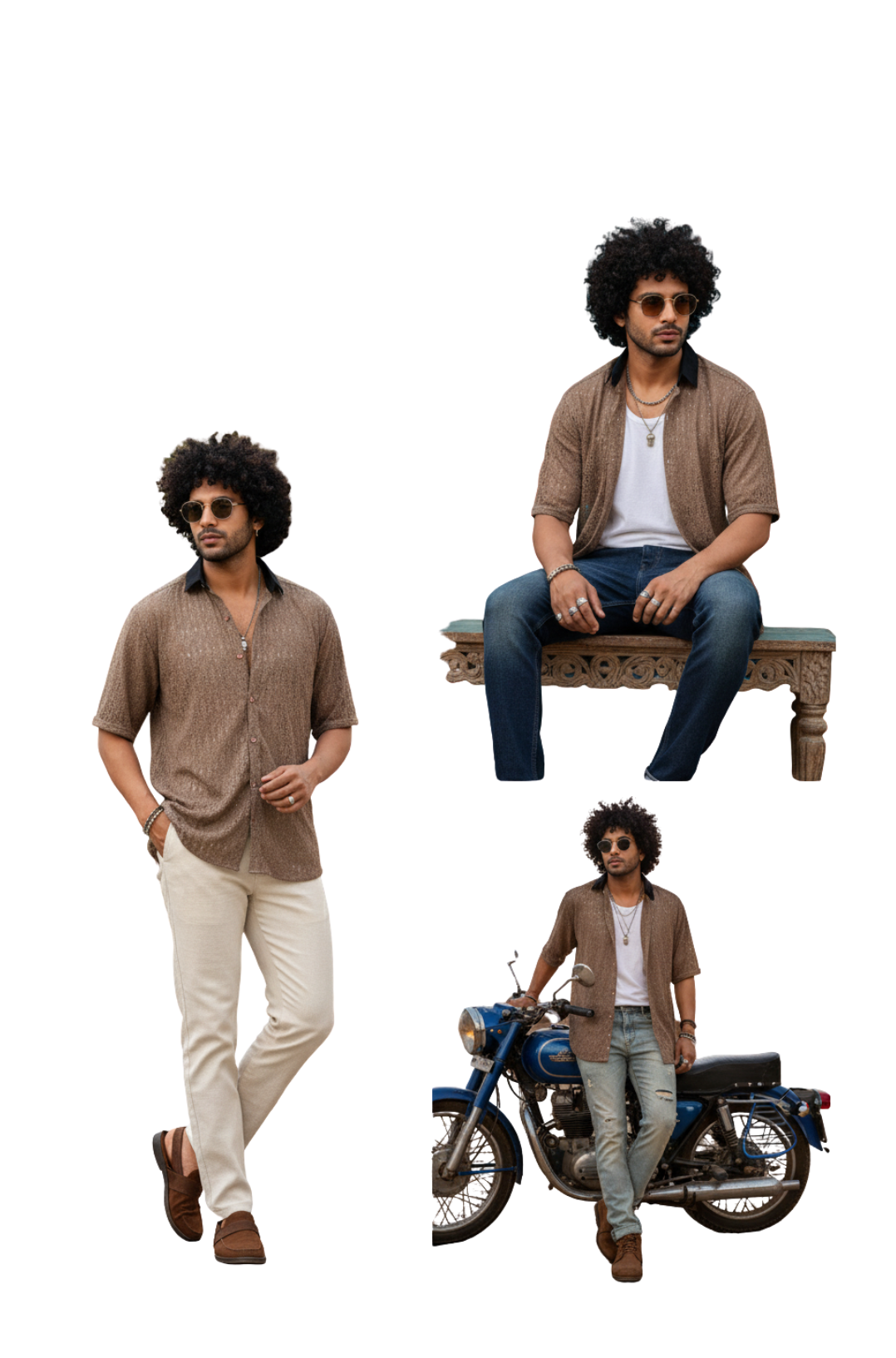 Brown Crochet Shirts for Men – Open-Knit Button-Down
