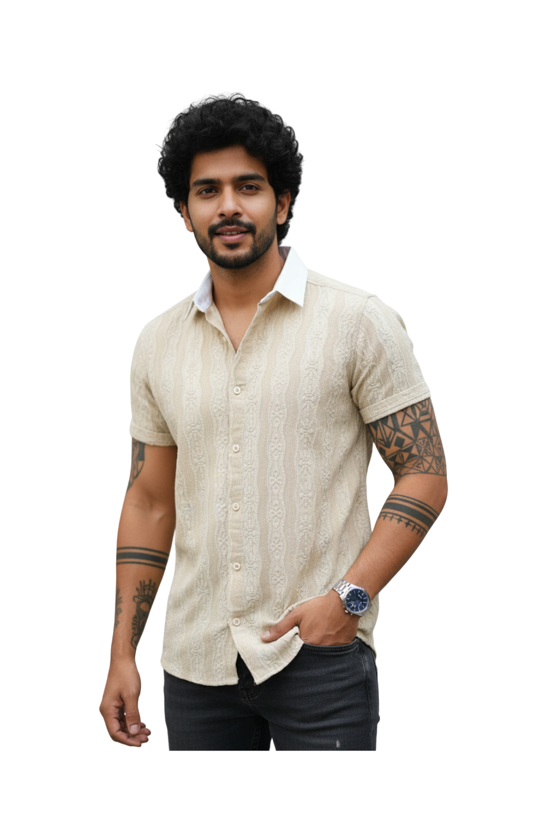 Best Crochet White Shirts for Men – Textured Cream Button-Down
