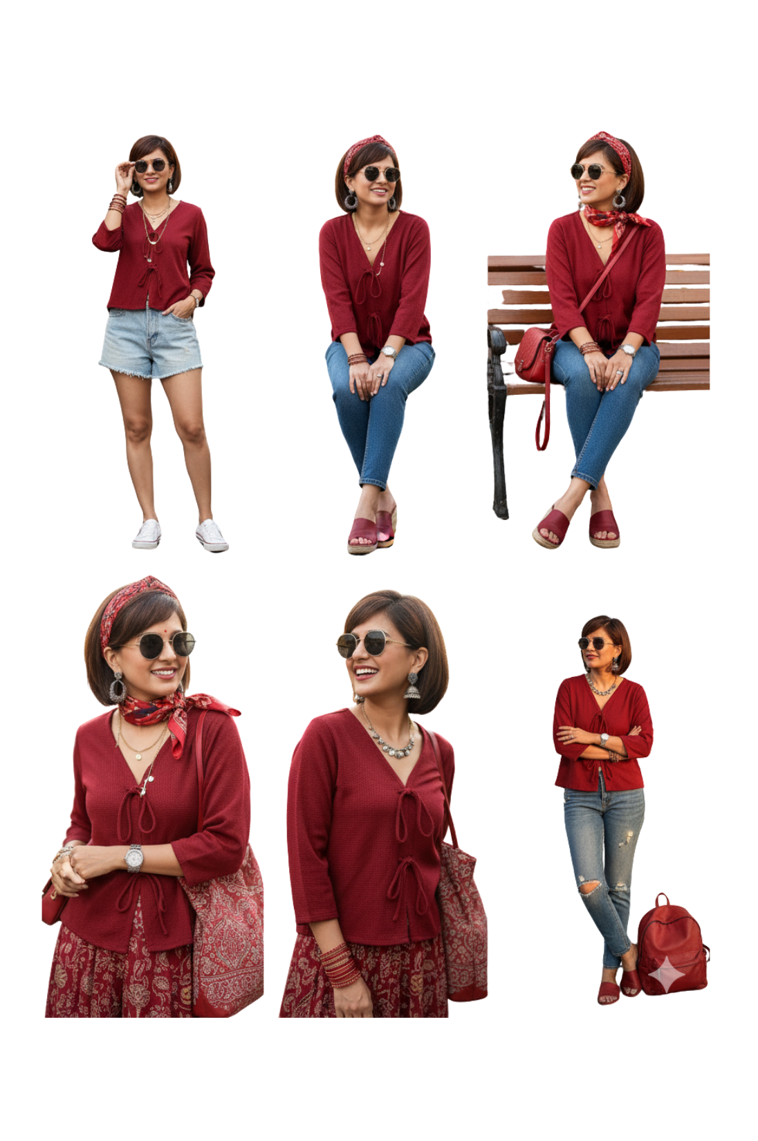 Red Tie-Up Shrug for Women | Lightweight Layered Look | Hava Fashions