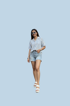 Textured Sleeve Shirt for Women in Sky Blue