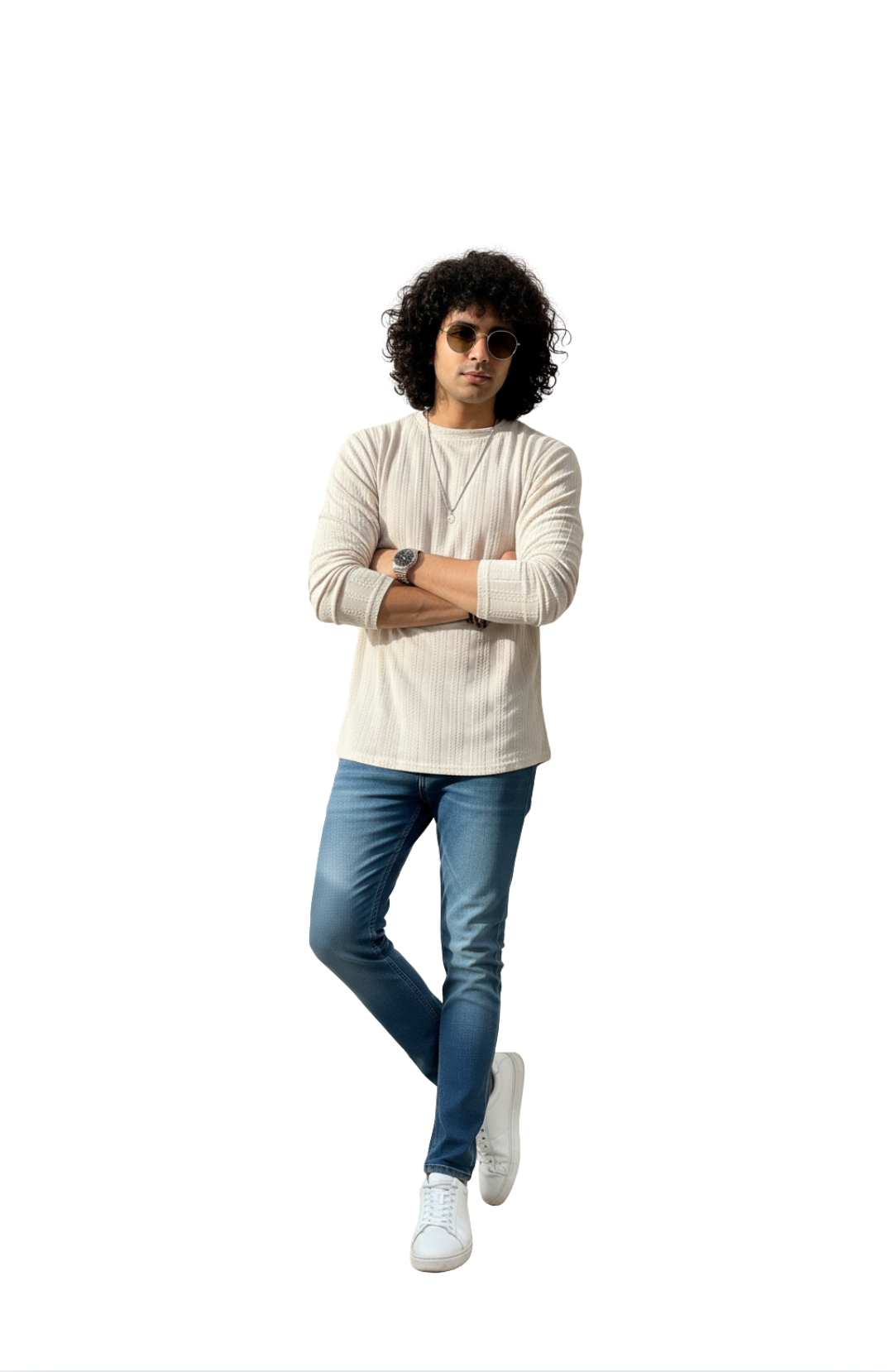 man wearing beige textured full sleeve t-shirt from Hava Fashions