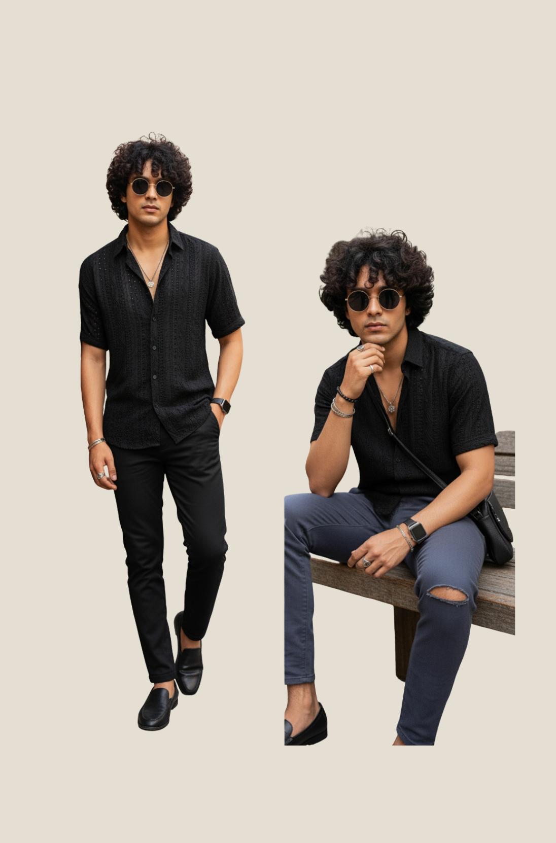 man wearing black crochet shirt from Hava Fashions
