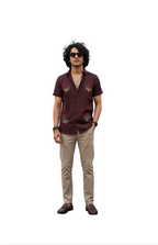 man wearing burgundy embroidered half sleeve shirt from Hava Fashions