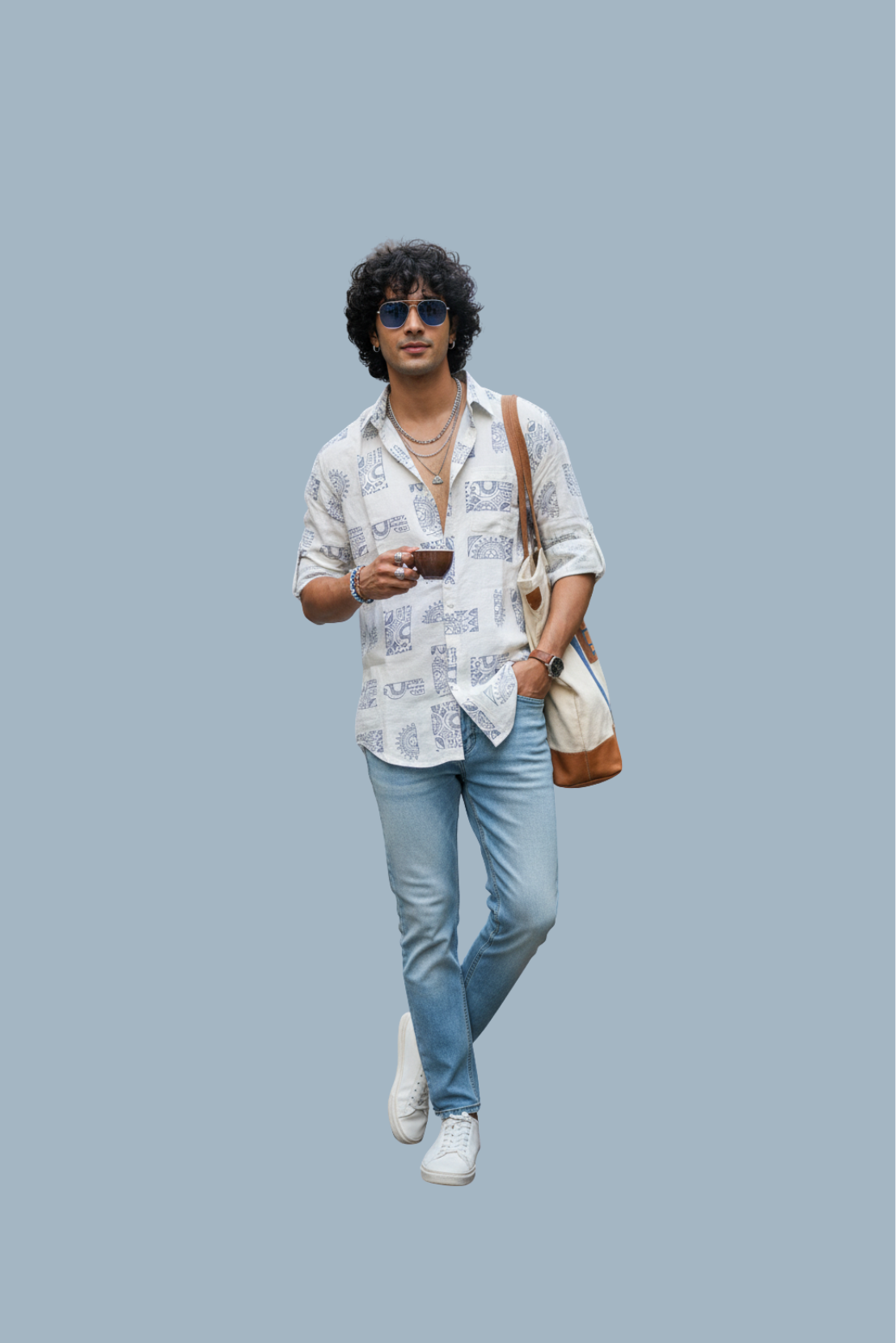 man wearing white geometric pattern chikankari shirt from Hava Fashions