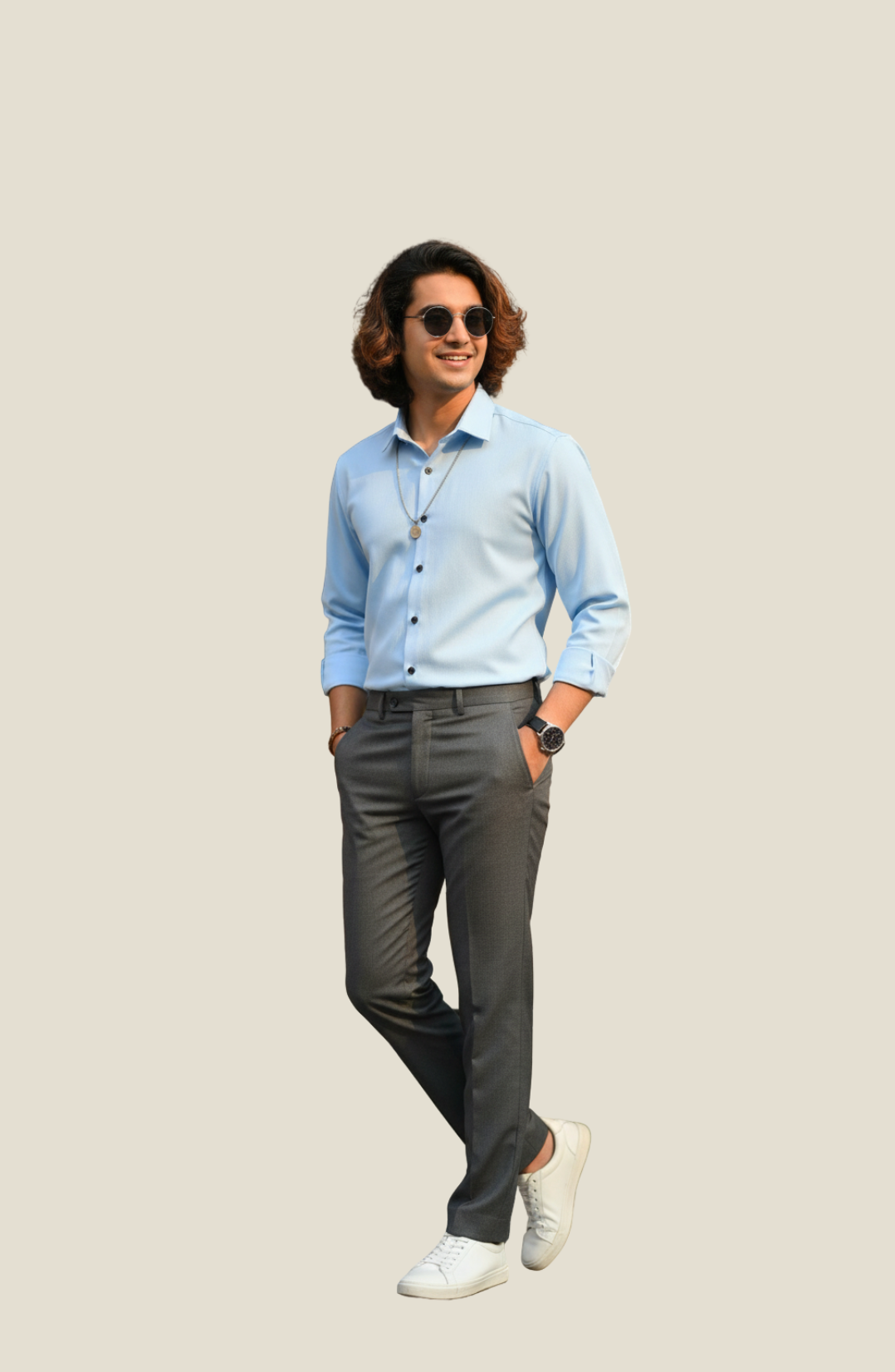 man wearing light blue poplin shirt from Hava Fashions
