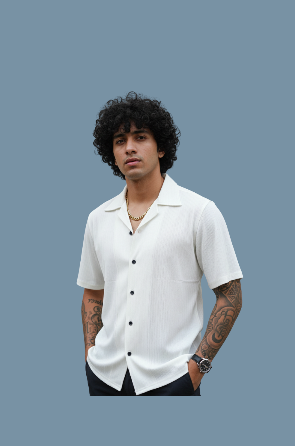 man wearing slim fit white textured shirt from Hava Fashions