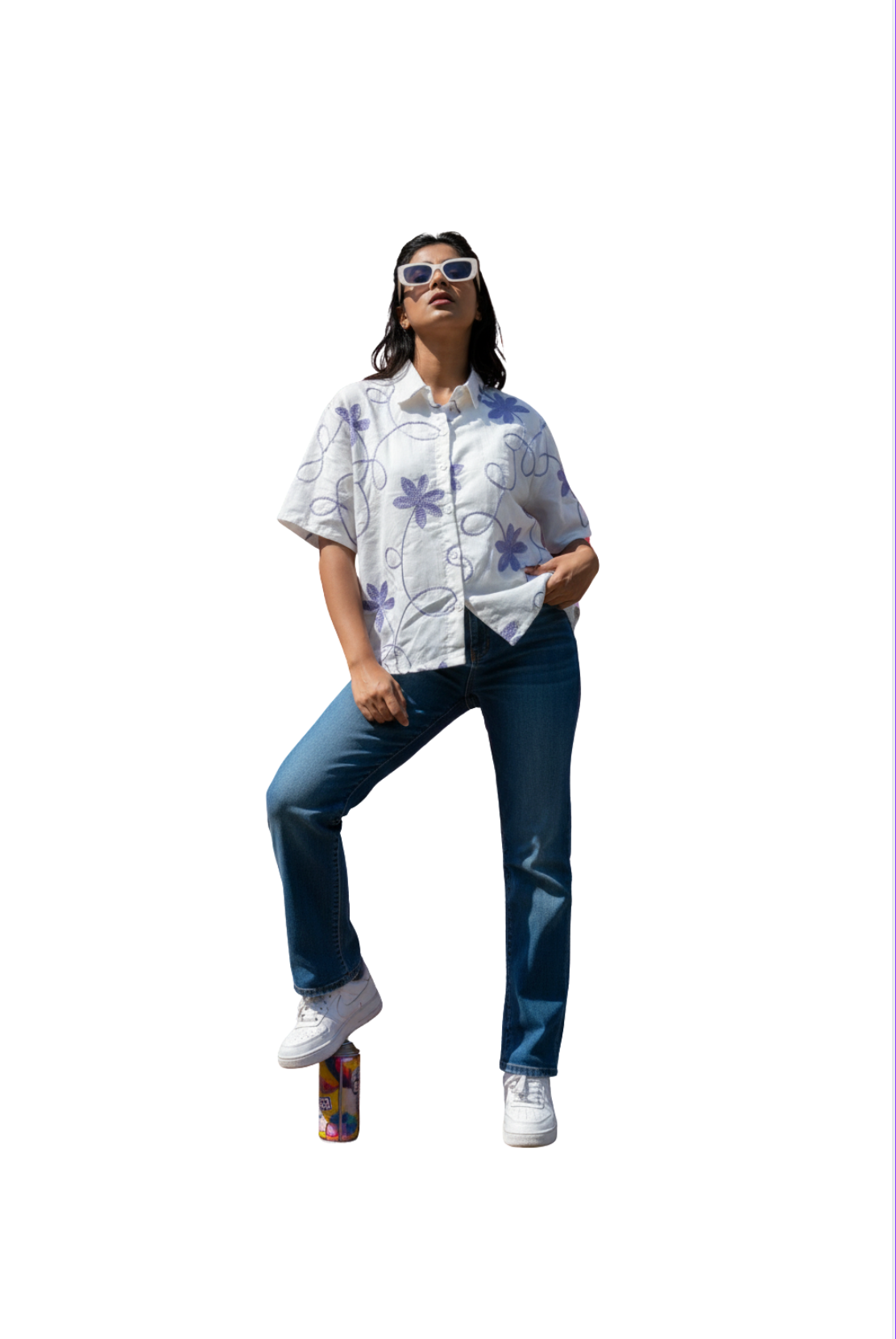 woman wearing purple floral embroidered top from Hava Fashions