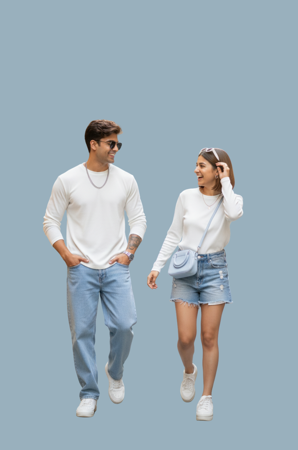 couple wearing urban ribbed comfort matching long-sleeve tops from Hava Fashions