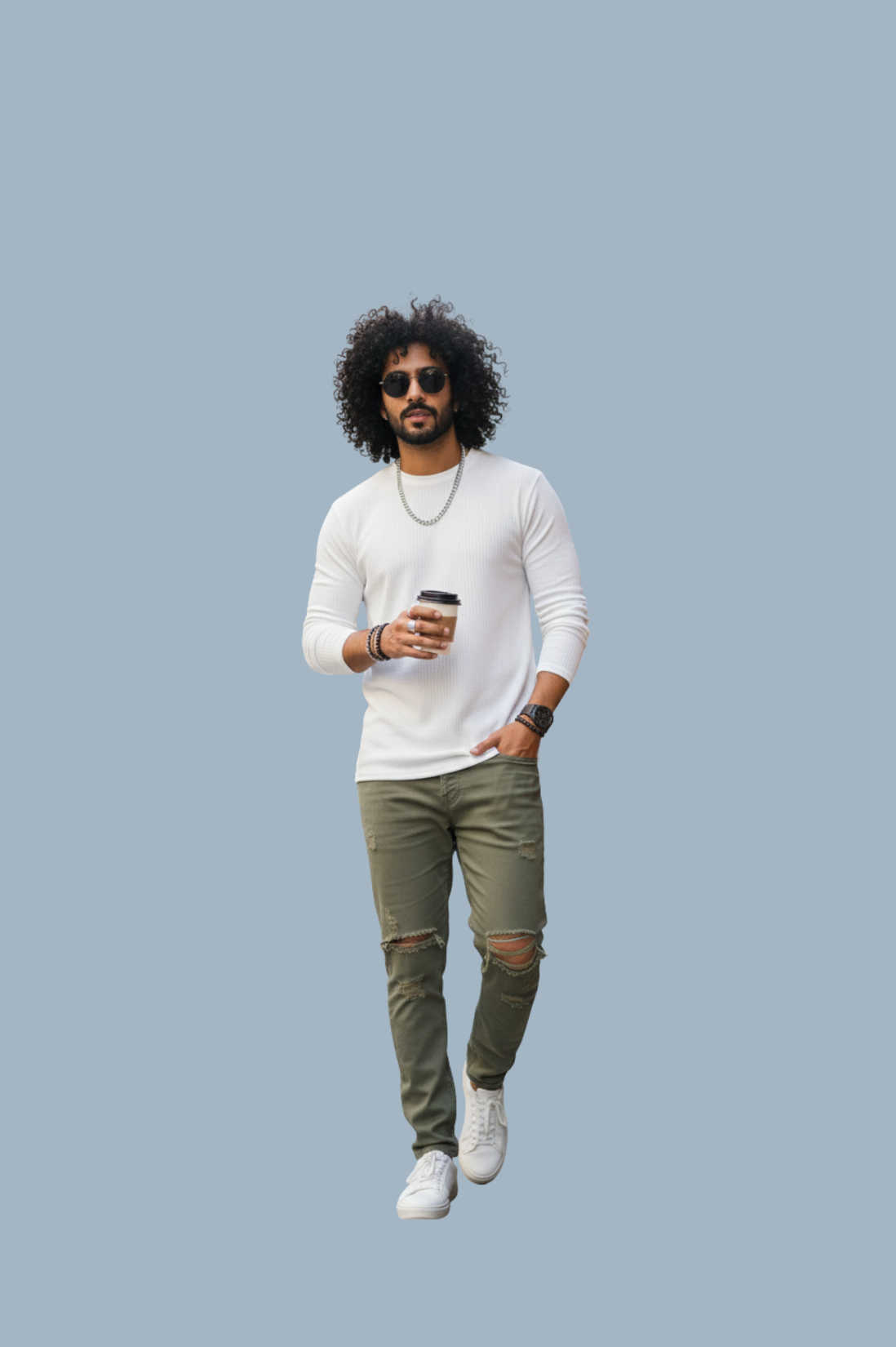 man wearing white full sleeve ribbed t-shirt from Hava Fashions